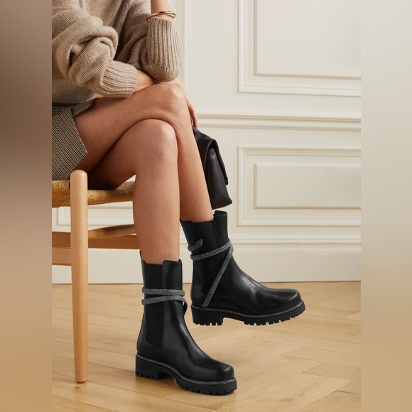 Rene Caovilla Cleo Shimmery Chelsea Boots Black Leather Size EU 37 - Picture 10 of 10